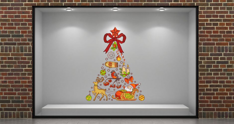 Αυτοκόλλητα καταστημάτων - Χριστουγεννιάτικο δέντρο απο χριστουγεννιάτικα αντικείμενα