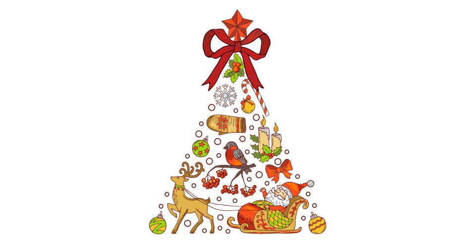 Αυτοκόλλητα καταστημάτων - Χριστουγεννιάτικο δέντρο απο χριστουγεννιάτικα αντικείμενα