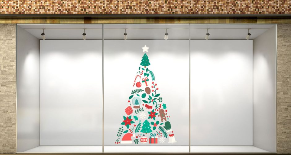 Αυτοκόλλητα καταστημάτων - Χριστουγεννιάτικο δέντρο απο διάφορα στολίδια