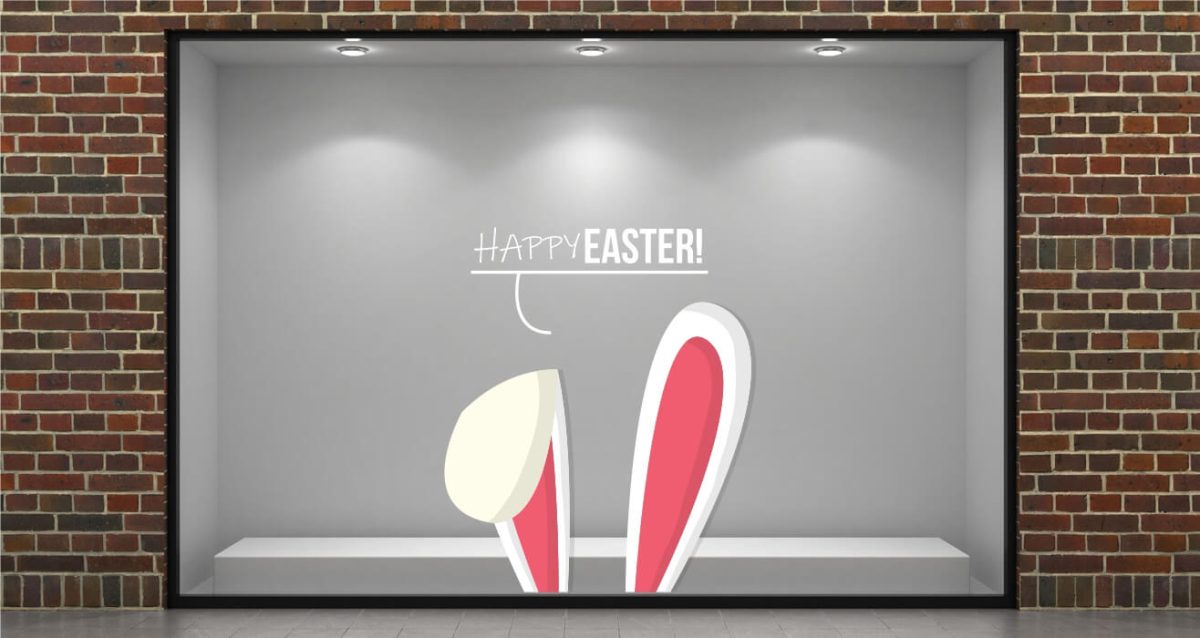 Πασχαλινό Αυτοκόλλητο Βιτρίνας "Happy Easter" με Αυτιά Λαγού 🐰🎉 — εικόνα 3 από 4