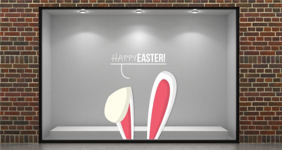 Αυτοκόλλητα καταστημάτων - Κείμενο "Happy Easter" και αυτιά λαγού