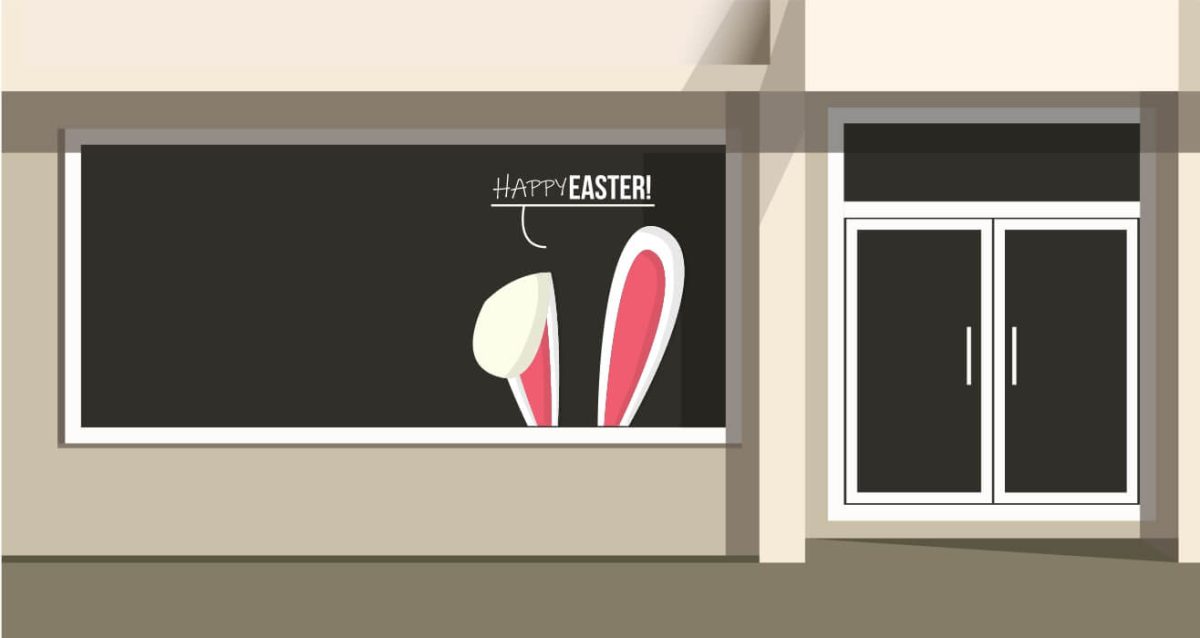 Πασχαλινό Αυτοκόλλητο Βιτρίνας "Happy Easter" με Αυτιά Λαγού 🐰🎉 — εικόνα 2 από 4