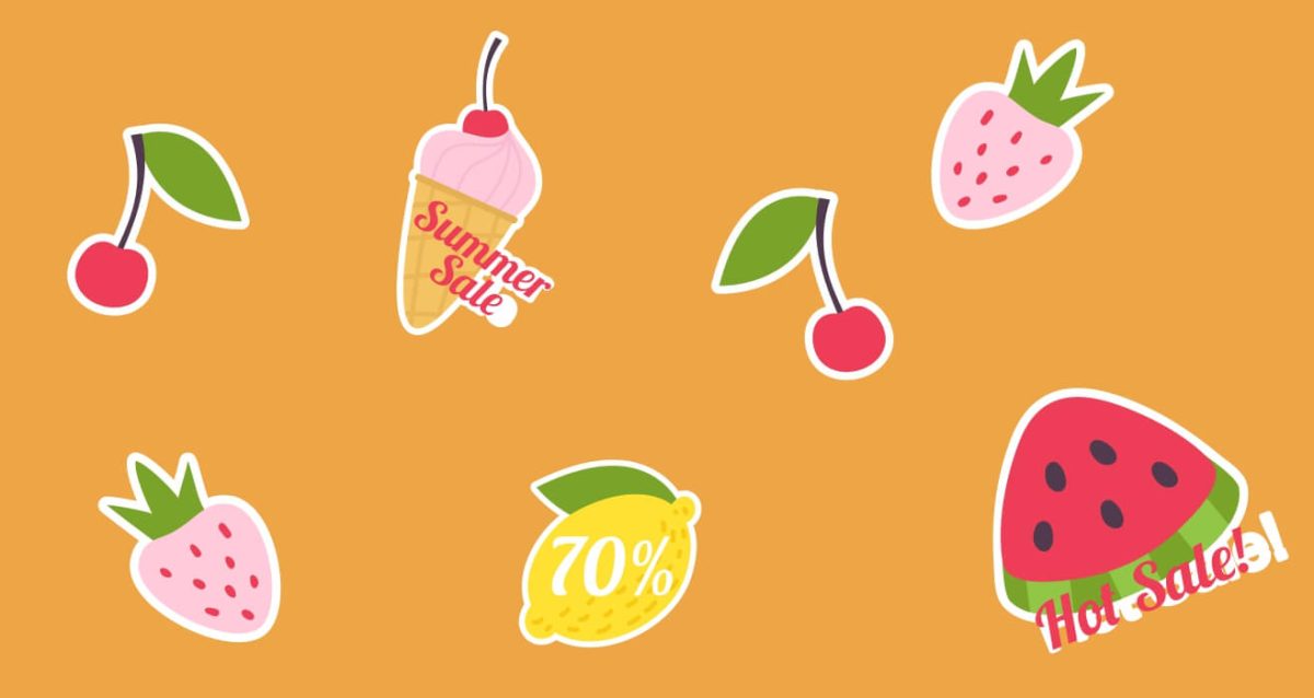 "Summer Treats Sale" - Σύνθεση Πολύχρωμων Καλοκαιρινών Σχεδίων για Βιτρίνα 🍦🍓🍋🍉🍒 — εικόνα 4 από 4