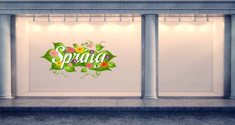 Ανοιξιάτικη βιτρίνα - "Spring" με Φύλλα και Λουλούδια 🌸🌿 – Αυτοκόλλητο Βιτρίνας — εικόνα 1 από 4 Ανοιξιάτικη βιτρίνα - "Spring" με Φύλλα και Λουλούδια 🌸🌿 – Αυτοκόλλητο Βιτρίνας — εικόνα 1 από 4