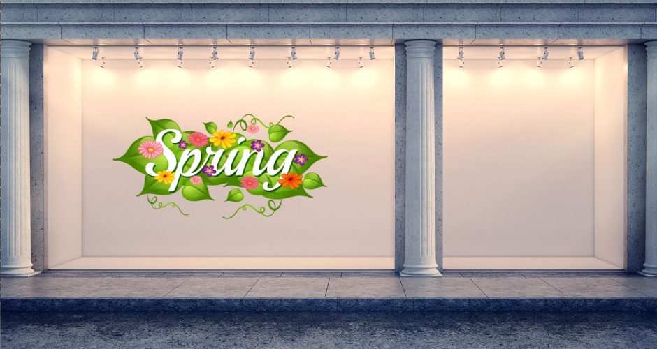 Ανοιξιάτικη βιτρίνα - Λογότυπο "Spring" με διακόσμηση