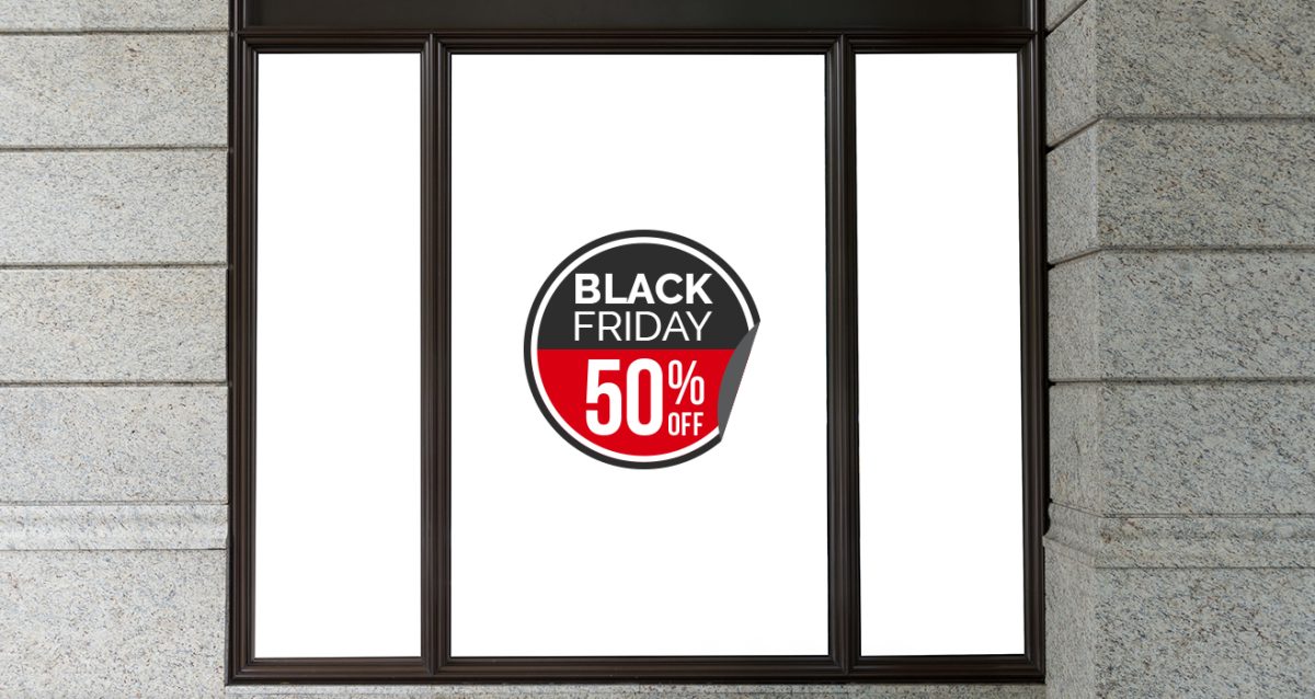 Αυτοκόλλητο Βιτρίνας Καταστημάτων - Black Friday Προσφορές Με Διπλωμένη Άκρη & Δικό Σας Ποσοστό — εικόνα 1 από 4