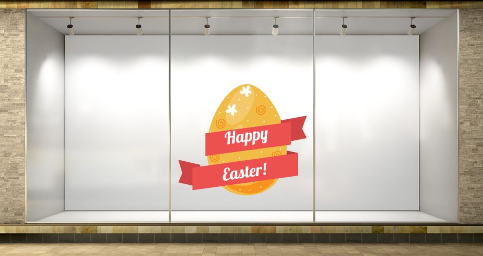 Αυτοκόλλητα καταστημάτων - Πασχαλινό αυγό με κορδέλα και "Happy Easter!"