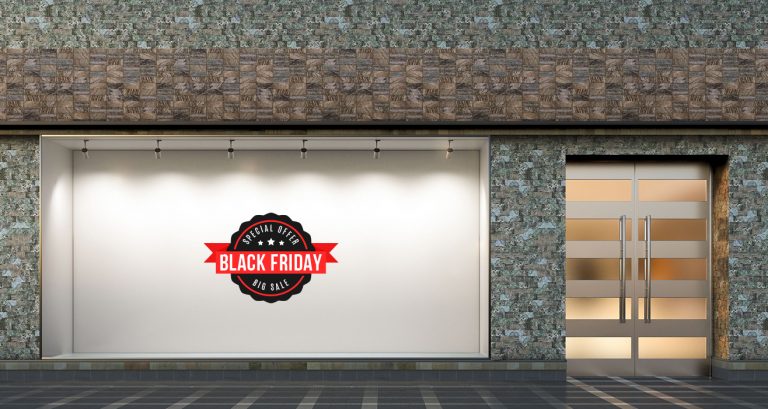 Black Friday - Black Friday Προσφορές με κόκκινη κορδέλα – Αυτοκόλλητο Βιτρίνας — εικόνα 1 από 4