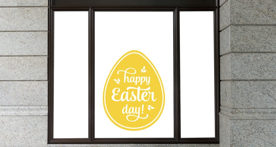 Αυτοκόλλητα καταστημάτων - "Happy Easter Day" μέσα σε κίτρινο πασχαλινό αυγό