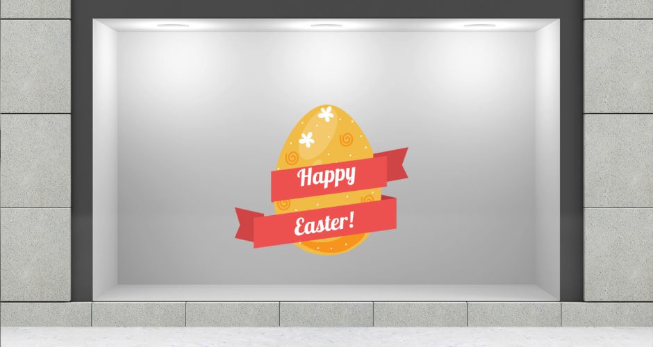 Αυτοκόλλητα καταστημάτων - Πασχαλινό αυγό με κορδέλα και "Happy Easter!"