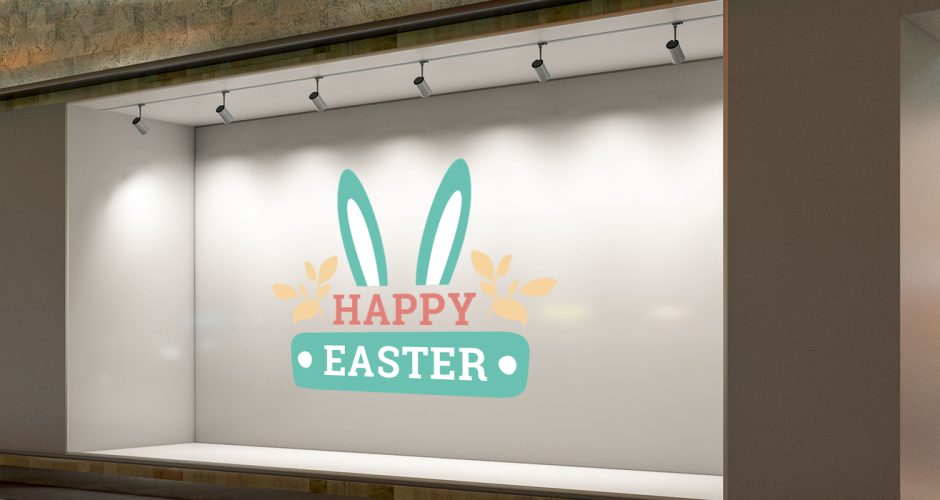Αυτοκόλλητα καταστημάτων - "Happy Easter" με αυτιά λαγού και κορδέλα