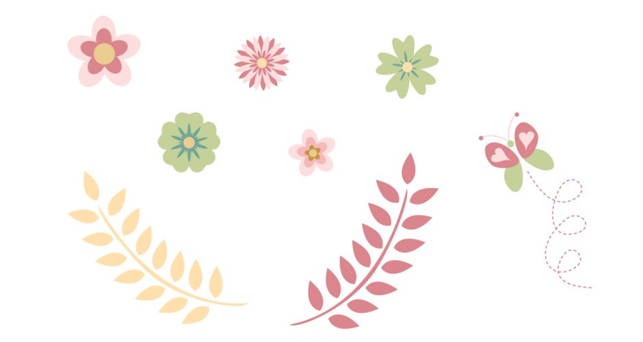Ανοιξιάτικη βιτρίνα - Ανοιξιάτικη/Καλοκαιρινή σύνθεση με πεταλούδα, λουλούδια και φύλλα