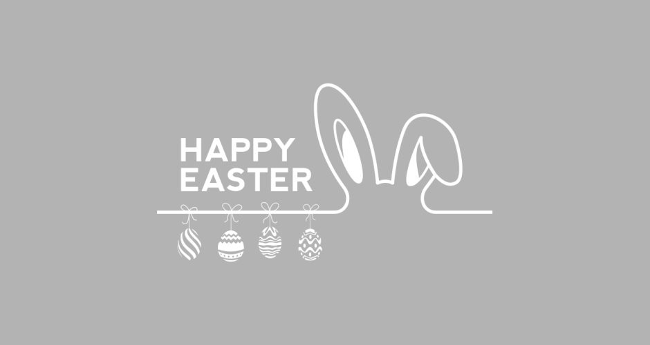 Αυτοκόλλητα καταστημάτων - "Happy Easter" με αυτιά λαγού και κρεμαστά πασχαλινά αυγά