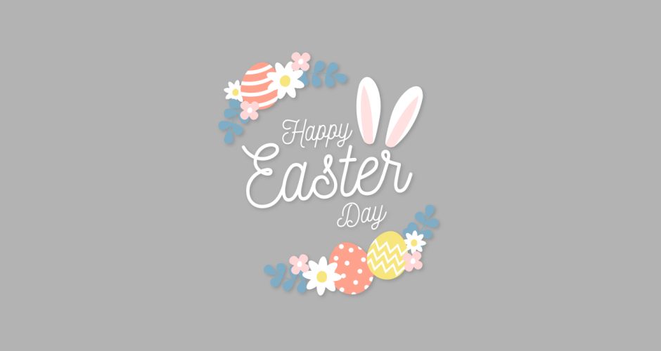Αυτοκόλλητα καταστημάτων - "Happy Easter Day" με αυτιά λαγού, λουλούδια και αυγά