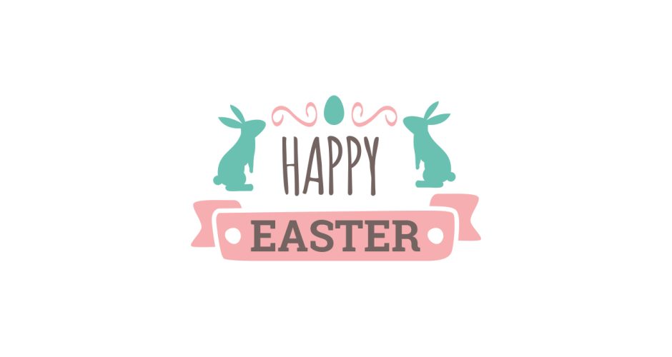 Αυτοκόλλητα καταστημάτων - "Happy Easter" με λαγούς και κορδέλα