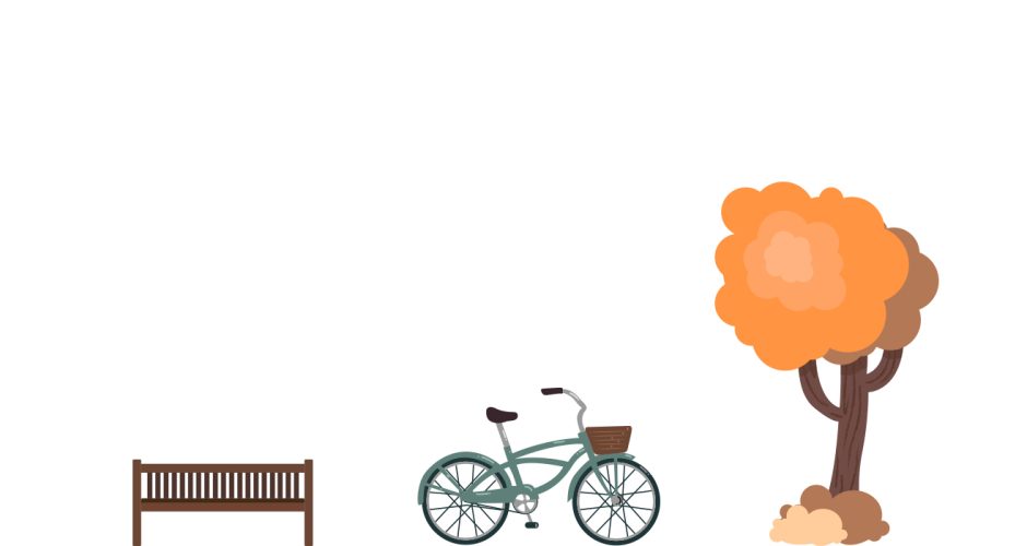 Αυτοκόλλητα καταστημάτων - Φθινοπωρινή σύνθεση με δέντρο, ποδήλατο και παγκάκι