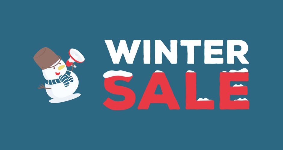 Αυτοκόλλητα καταστημάτων - Winter sale με χιονισμένα γράμματα και χιονάνθρωπο