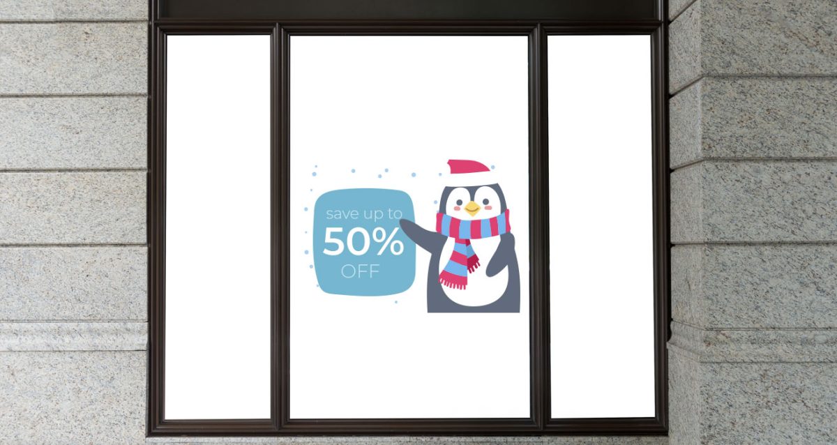 "Winter Sales Penguin" - Αυτοκόλλητο Βιτρίνας με Χαρούμενο Πιγκουίνο ❄️🐧 — εικόνα 2 από 4