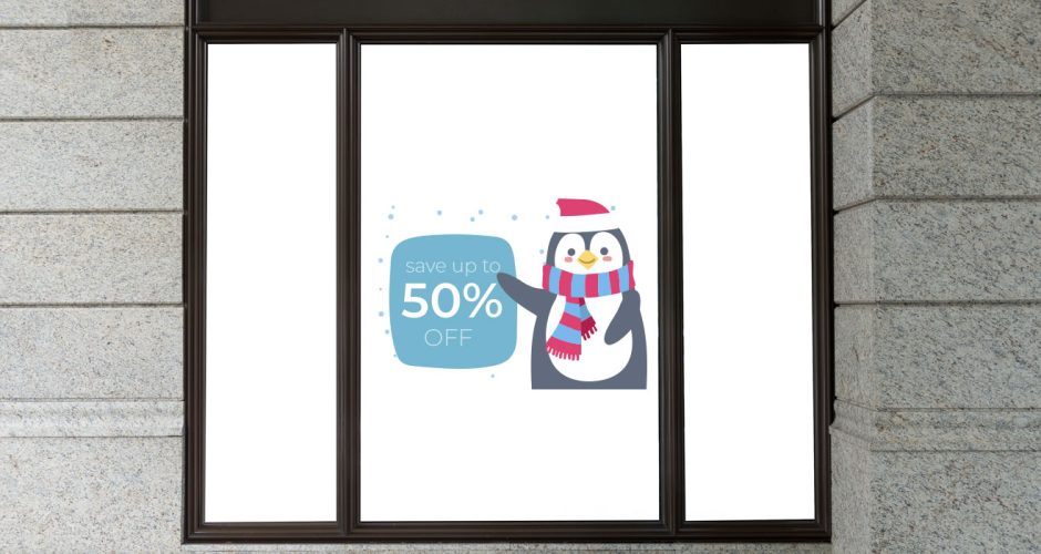 Αυτοκόλλητα καταστημάτων - Winter sales με πιγκουίνο