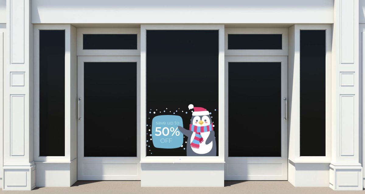 "Winter Sales Penguin" - Αυτοκόλλητο Βιτρίνας με Χαρούμενο Πιγκουίνο ❄️🐧 — εικόνα 3 από 4