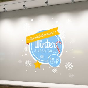 Αυτοκόλλητα καταστημάτων - "Winter Super Sale" - Στρογγυλό Αυτοκόλλητο με Χρυσό Αστέρι και Χιονονιφάδες ❄️⭐ — εικόνα 1 από 5