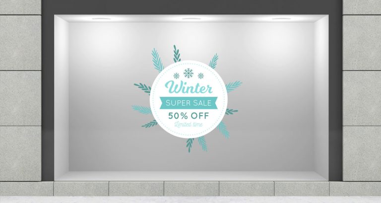 Αυτοκόλλητα καταστημάτων - "Winter Super Sales" - Κυκλικό Αυτοκόλλητο Βιτρίνας σε Απαλή Μπλε Απόχρωση ❄️🔵 — εικόνα 1 από 4