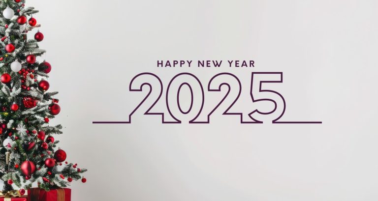 Αυτοκόλλητα Τοίχου - Αυτοκόλλητο Happy New Year 2025 σε Στυλ Κόκκινης Κορδέλας — εικόνα 1 από 6