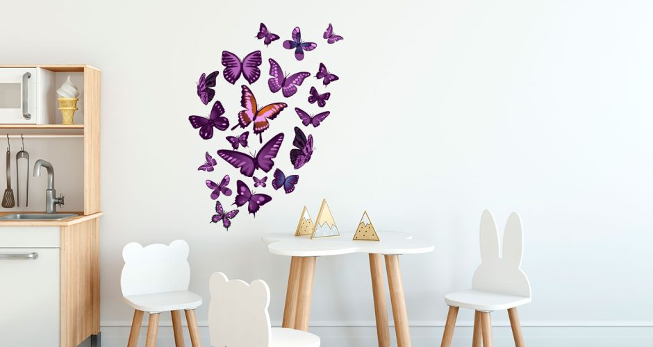 Αυτοκόλλητα Τοίχου - Αυτοκόλλητο τοίχου με διάφορες μώβ πεταλούδες