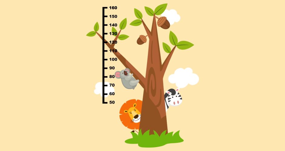 Αυτοκόλλητα Τοίχου - Μετρητής ύψους με δέντρο και ζωάκια