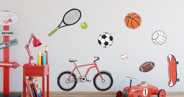 Αυτοκόλλητα Τοίχου - Σύνθεση με διάφορα αθλητικά αντικείμενα