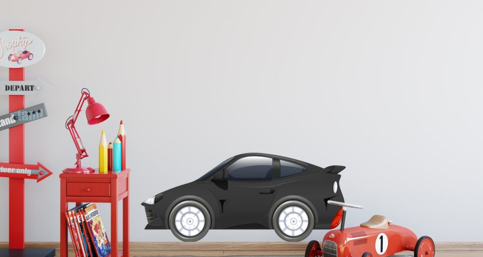 Αυτοκόλλητα Τοίχου - Μαύρο καρτουνίστικο αγωνιστικό αυτοκίνητο