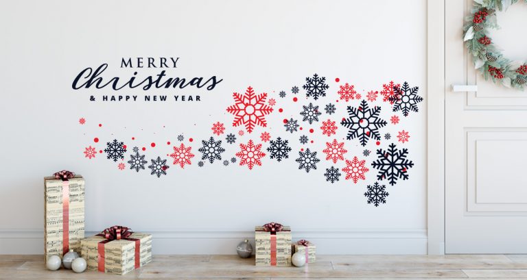 Αυτοκόλλητα Τοίχου - Αυτοκόλλητο Merry Christmas and a Happy New Year με Στυλάτες Χιονονιφάδες — εικόνα 1 από 4