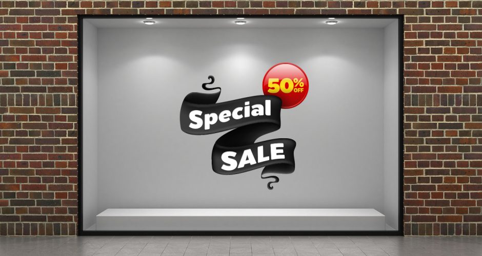 Αυτοκόλλητα καταστημάτων - "Special Sale" σε μαύρη κορδέλα