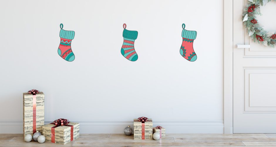 Αυτοκόλλητα Τοίχου - Πολύχρωμες Χριστουγεννιάτικες Κάλτσες