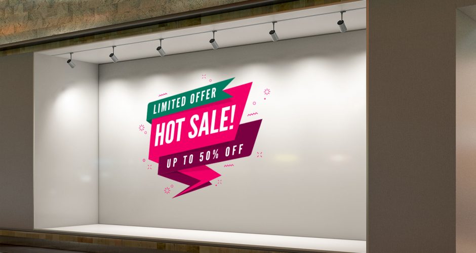 Αυτοκόλλητα καταστημάτων - Αυτοκόλλητο εκπτώσεων "Hot Sale" μισή τιμή
