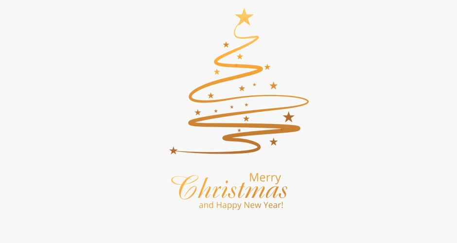 Αυτοκόλλητα Τοίχου - Χρυσό Merry Christmas και Χριστουγεννιάτικο Δέντρο Κορδέλα