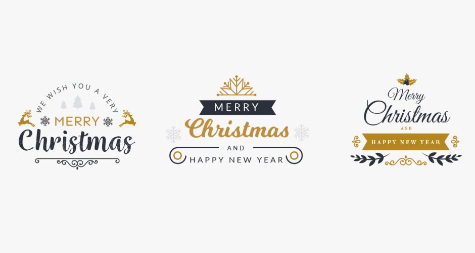 Αυτοκόλλητα Τοίχου - Merry Christmas σε χρυσό και μαύρο περίτεχνο στυλ