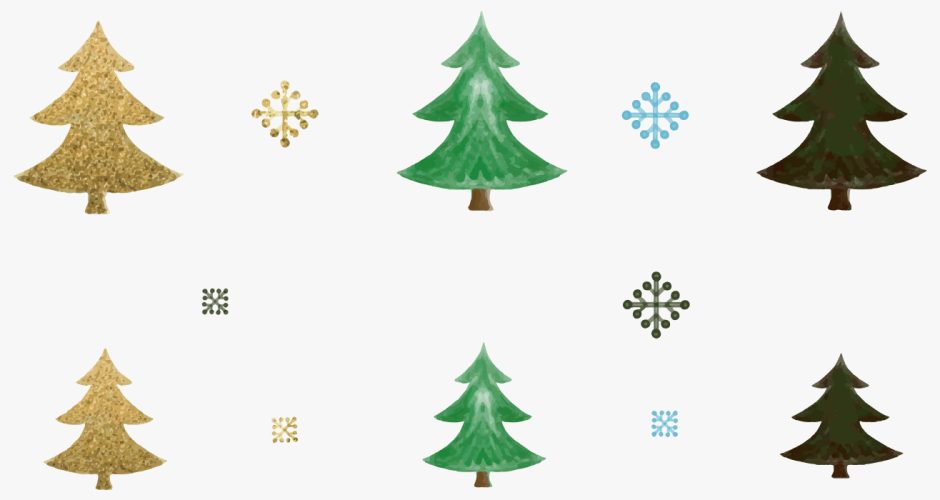 Αυτοκόλλητα Τοίχου - Διάσπαρτα Χριστουγεννιάτικα δέντρα και χιονονιφάδες σε διάφορα σχέδια και χρώματα