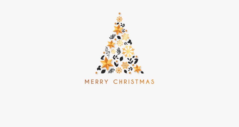 Αυτοκόλλητα Τοίχου - Χριστουγεννιάτικο δέντρο από αστέρια, νιφάδες και φύλλα και Merry Christmas