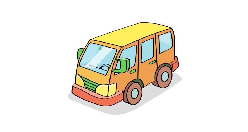 Αυτοκόλλητα Τοίχου - Κίτρινο καρτουνίστικο λεωφορείο