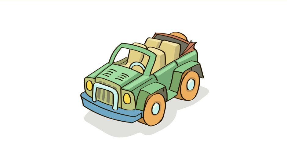 Αυτοκόλλητα Τοίχου - Πράσινο καρτουνίστικο αυτοκίνητο με κουκούλα