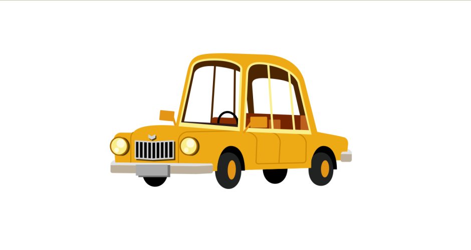 Αυτοκόλλητα Τοίχου - Κίτρινο ψηλό αυτοκίνητο σε καρτουνίστικο στυλ