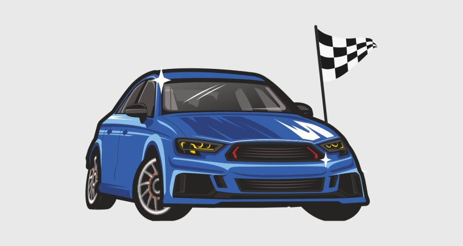 Αυτοκόλλητα Τοίχου - Σπορ αυτοκίνητο με σημαία τερματισμού
