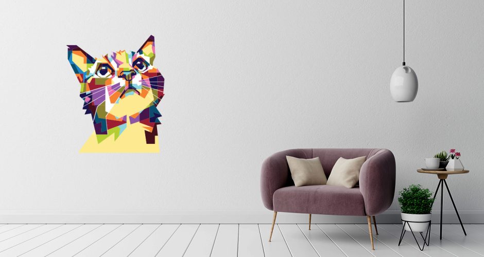Αυτοκόλλητα Τοίχου - Σιλουέτα γάτας με όμορφα χρωματιστά σχεδιάκια