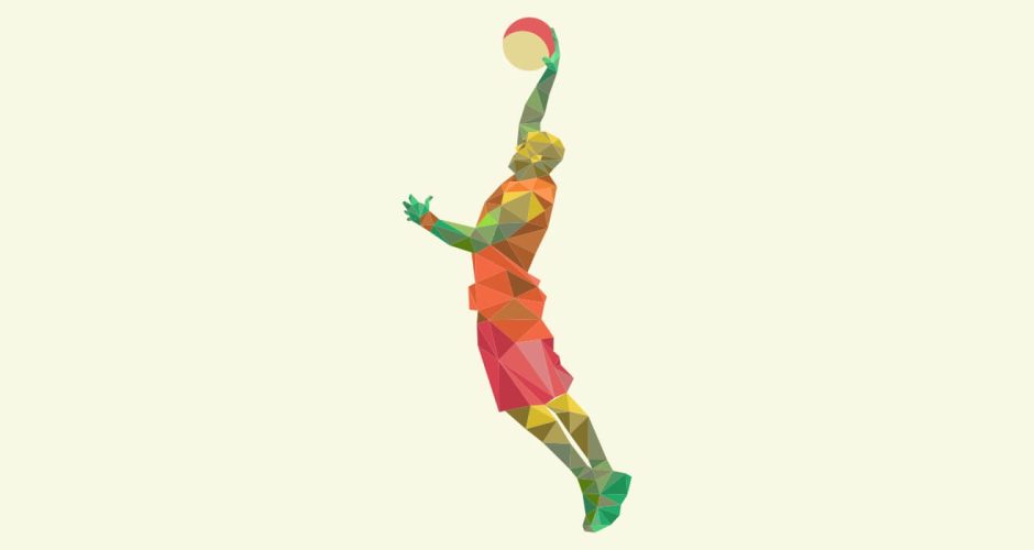 Άνθρωποι & φιγούρες - Mπασκετμπολίστας που καρφώνει σε όμορφα χρώματα.