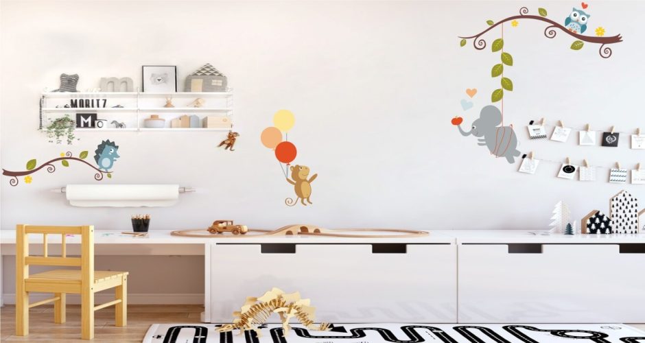 Αυτοκόλλητα Τοίχου - Αυτοκόλλητο τοίχου με χαρούμενα ζωάκια σε καρτουνίστικο στυλ