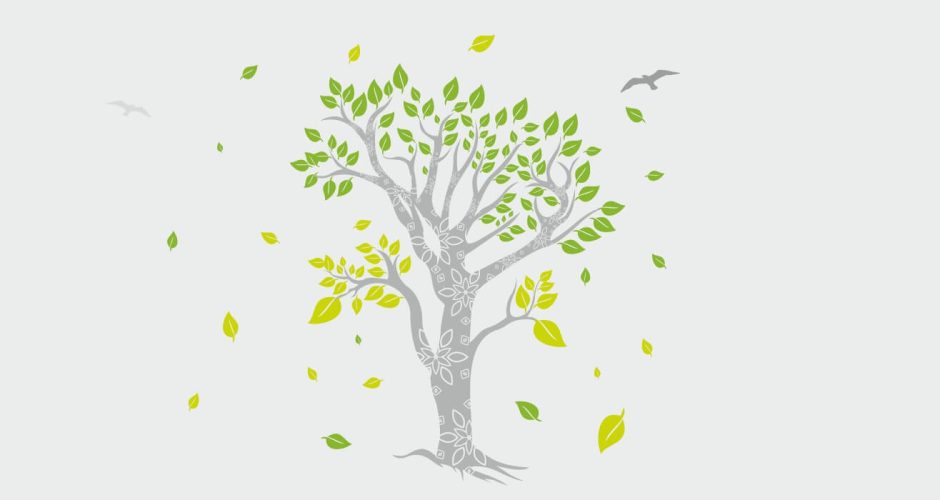 Αυτοκόλλητα Τοίχου - Πανέμορφο δέντρο με σχεδιάκια