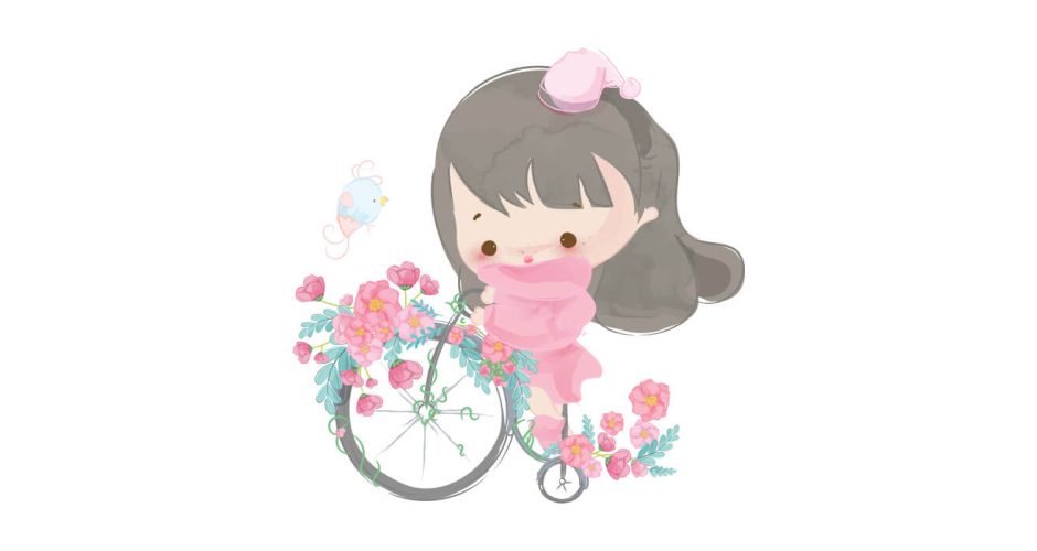Αυτοκόλλητα Τοίχου - Μικρό κοριτσάκι σε ποδήλατο