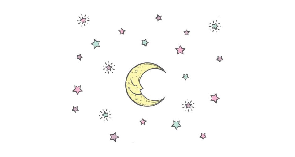 Αυτοκόλλητα Τοίχου - Φεγγάρι με πολύχρωμα αστεράκια
