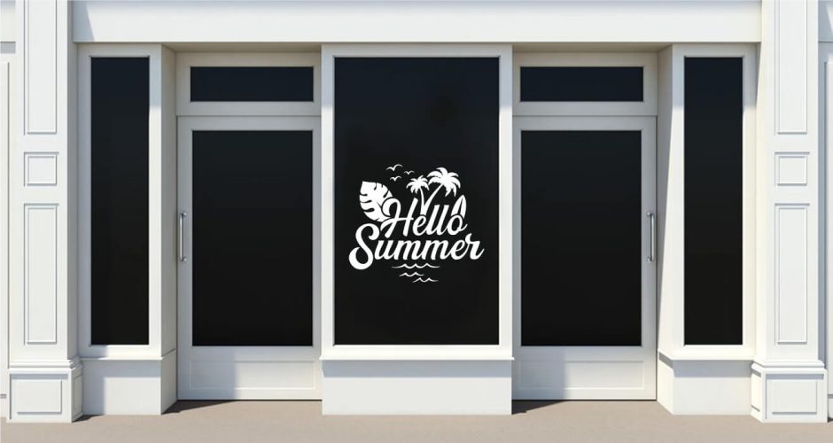 Αυτοκόλλητα καταστημάτων - Αυτοκόλλητο βιτρίνας με φοίνικες -  Hello summer μονόχρωμο